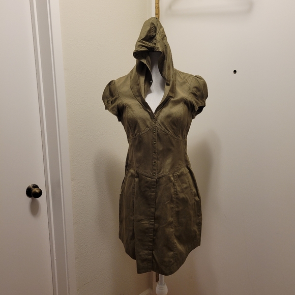 Ted Baker Shirt Dress Size 3 Olive Green Pockets - Picture 8 of 9